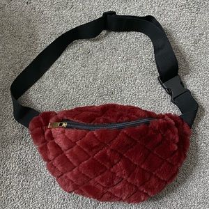 Burgundy Fuzzy Quilted Belt Bag